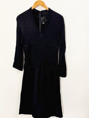 CHADO RALPH RUCCI Black Knee Length Dress, Deep Vneck, Long Sleeves Size 8